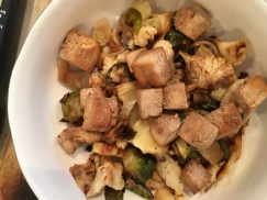 cauliflower, brussel sprouts and tofu